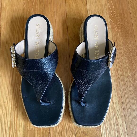 Stuart Weitzman Black Sandals with Pearl Detail - Picture 3 of 9